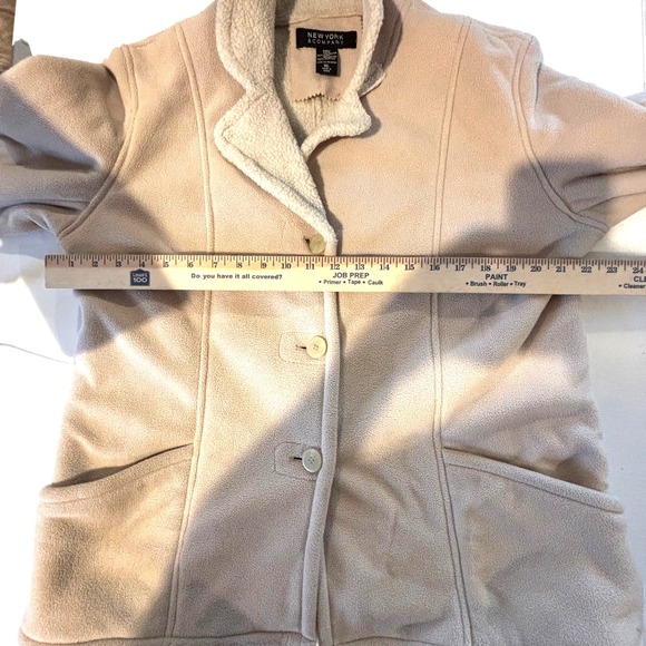 New York Company Beige Fleece Sherpa Lined Button Front Blazer Jacket Women M - Picture 5 of 10